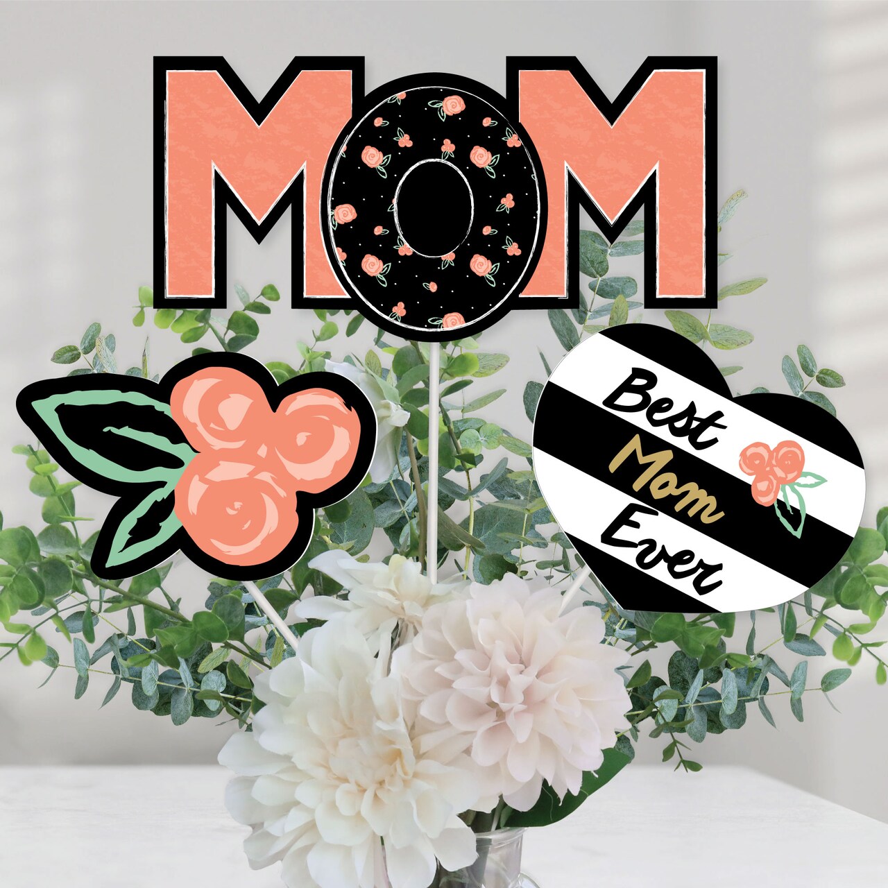 Big Dot of Happiness Best Mom Ever - Mother's Day Centerpiece Sticks - Table Toppers - Set of 15